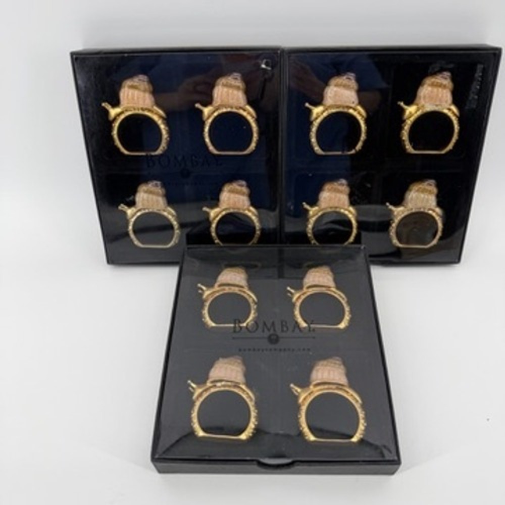 Bombay Company Gold Tone Metal Enamel Snail‎ Napkin Rings Set of 12 Table Decor - Picture 2 of 8
